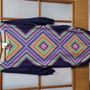 ANNE COLE Desert Diamonds Blue Boat Neck Side Shirred Cover Up Size M